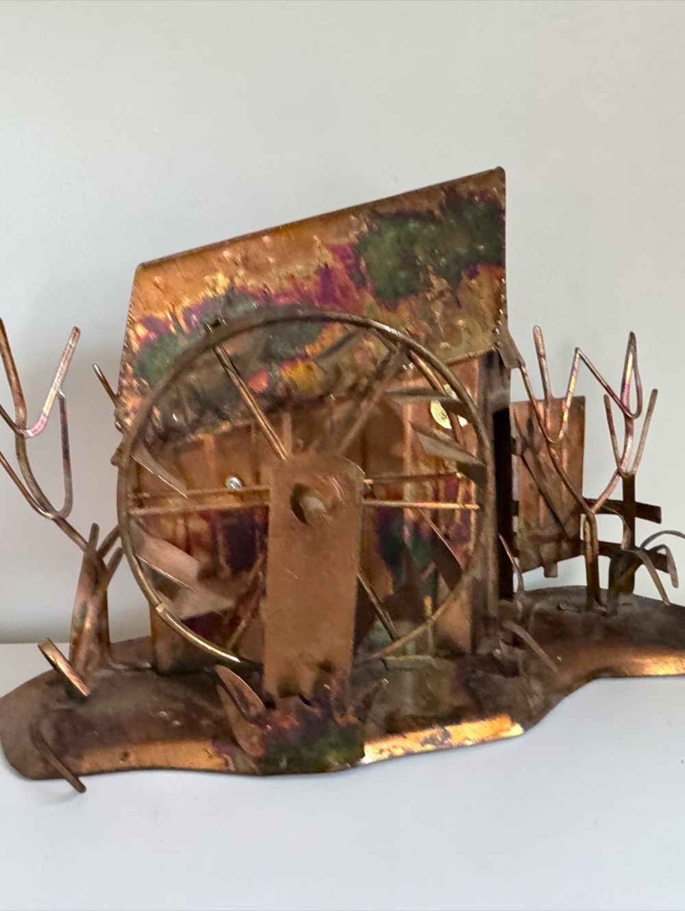 Vintage Copper Watermill Sculpture Decorative Figurine